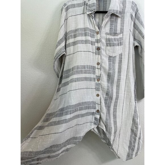 Saga Womens OS Made In Italy 100% Linen Striped Long Shirt Tunic Top Button Back - Picture 10 of 12